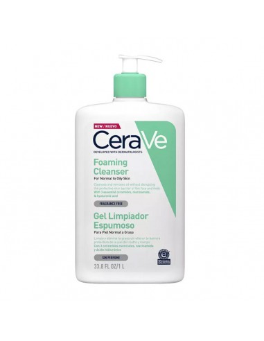 CERAVE PIEL NORMAL A GRASA GEL LIMPIADOR ESPUMOSO SIN PERFUME 1000ML