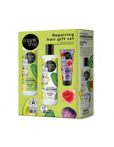 ORGANIC SHOP AGUACATE CHAMPU 280ML + AGUACATE ACONDICIONADOR 280ML + HIGO EXFOLIANTE CORPORAL 75ML