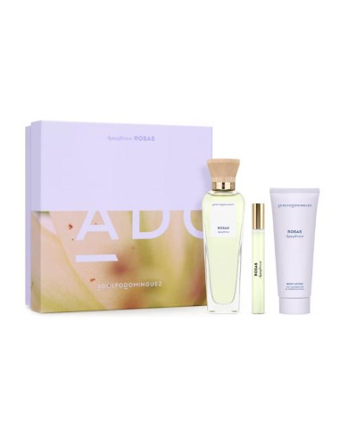ADOLFO DOMINGUEZ AGUA FRESCA DE ROSAS EAU DE TOILETTE 120ML VAPORIZADOR + LOCION CORPORAL PERFUMADA 75ML + MINIATURA 10ML
